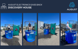 August Electronics: dunk tank fundraiser to support Discovery House Family Violence Prevention Society.