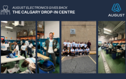 August Electronics team volunteers at Calgary Drop-In Centre, donating goods and supporting the community.