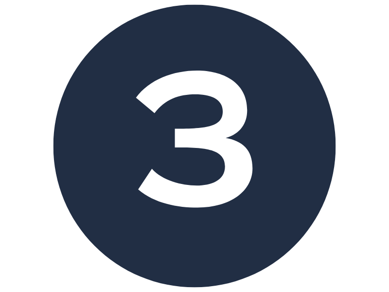 Simple graphic of a large, bold number 3 centered inside a solid dark blue circle, representing the third step or point in a sequence.