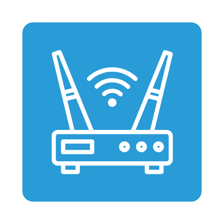 Icon of a router symbolizing secure communication systems in defense, supported by Printed Circuit Board Assemblies (PCBAs) for reliable data transmission and encryption.