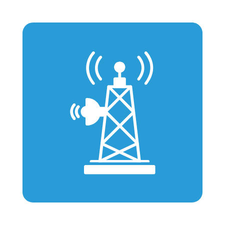 Icon of a signal tower representing the role of Printed Circuit Board Assemblies (PCBAs) in electronic warfare systems, including signal jammers and intelligence equipment for defense.