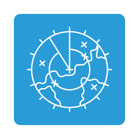 Icon of a radar screen symbolizing the use of Printed Circuit Board Assemblies (PCBAs) in radar and surveillance systems for high-frequency signal processing and threat detection in military operations.